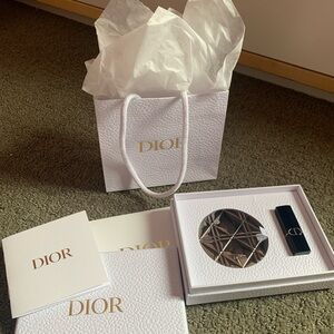 Dior boxed mirror/lipstick set with shopping bag